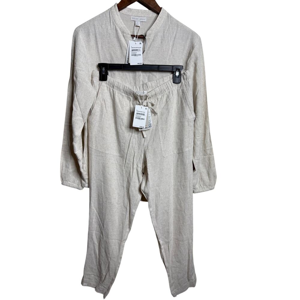 Barefoot Dreams Linen Blend Blouse & Pants Set size S NWT He Bisque